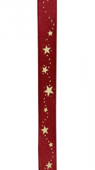 Satinband bordeaux, mit Sternen, Breite 15 mm, 20m